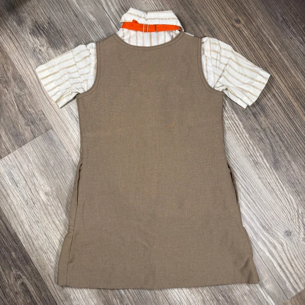 Vintage Girl Scouts USA Brown Jumper Dress and Striped Blouse Uniform Set Size 6